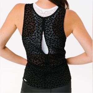ZYIA Active Black Leopard Mesh Tank Size XL NWT Velvet Detail Athleisure